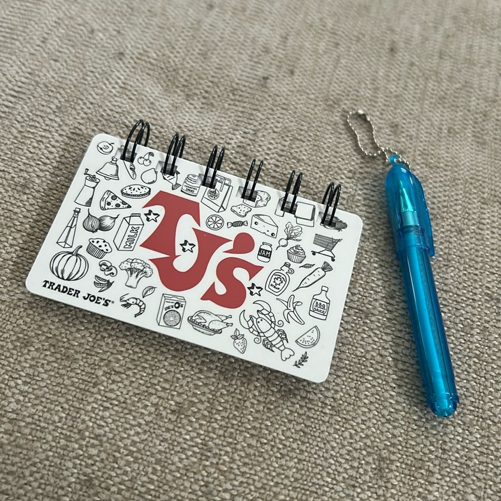Trader Joe’s recycled gift card notepad with pen